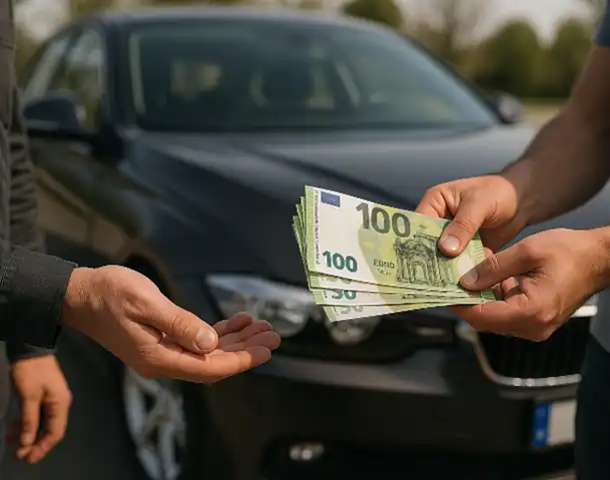 Ein Kunde erhält Bargeld direkt beim Autoankauf in Kiel nach einem erfolgreichen Verkauf.